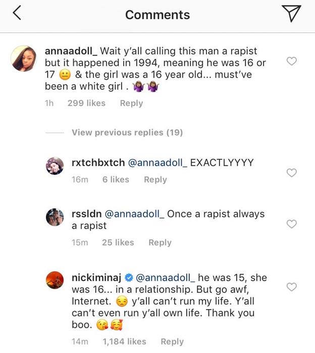 Nicki Minaj IG Comment