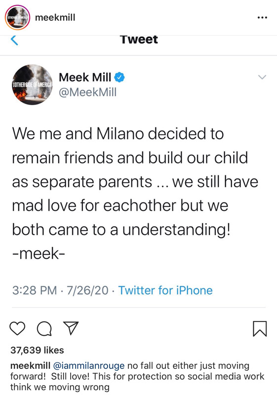 Meek Mill and Milan Harris IG