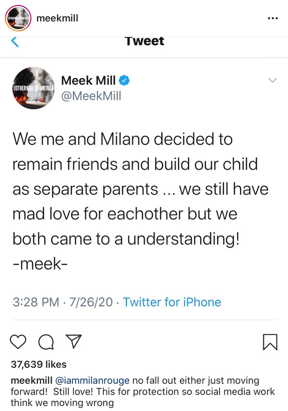 Meek Mill & Girlfriend Milan Harris Split – Billboard